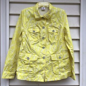 CAbi Field of Daisies Jacket Womens M 5161 Yellow White Floral Field Utility